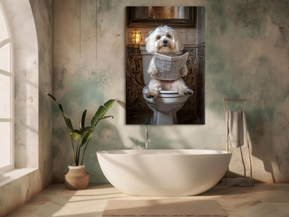 Funny Bathroom Wall Art – Maltese Poodle Toilet Humor Decor Canvas Print - Antarmada