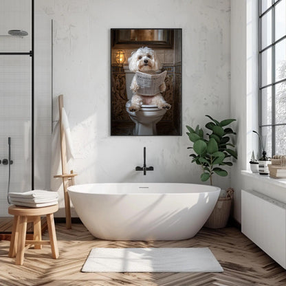 Funny Bathroom Wall Art – Maltese Poodle Toilet Humor Decor Canvas Print - Antarmada