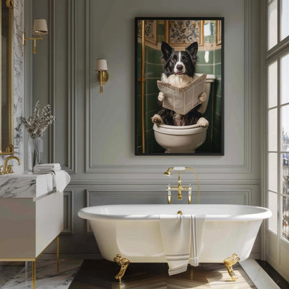 Funny Border Collie Canvas – Quirky Bathroom Decor | Ready to Hang Art Print - Antarmada