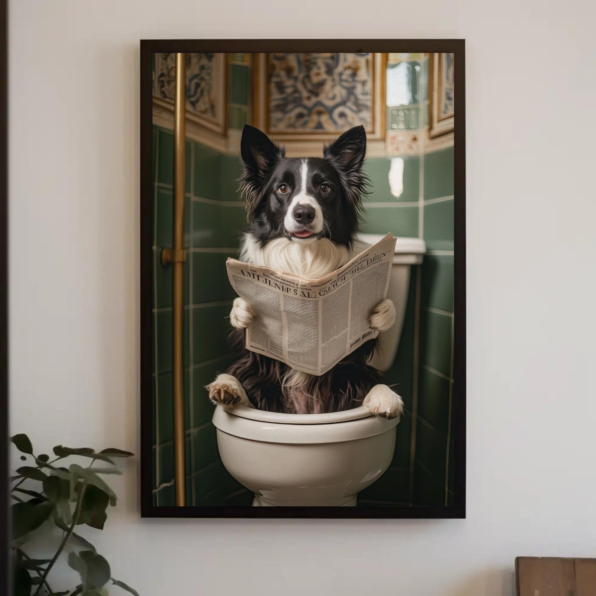 Funny Border Collie Canvas – Quirky Bathroom Decor | Ready to Hang Art Print - Antarmada