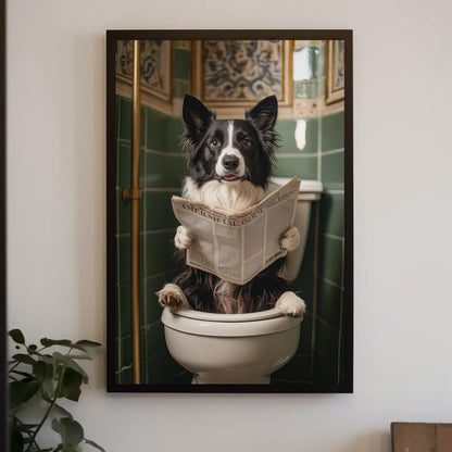 Funny Border Collie Canvas – Quirky Bathroom Decor | Ready to Hang Art Print - Antarmada