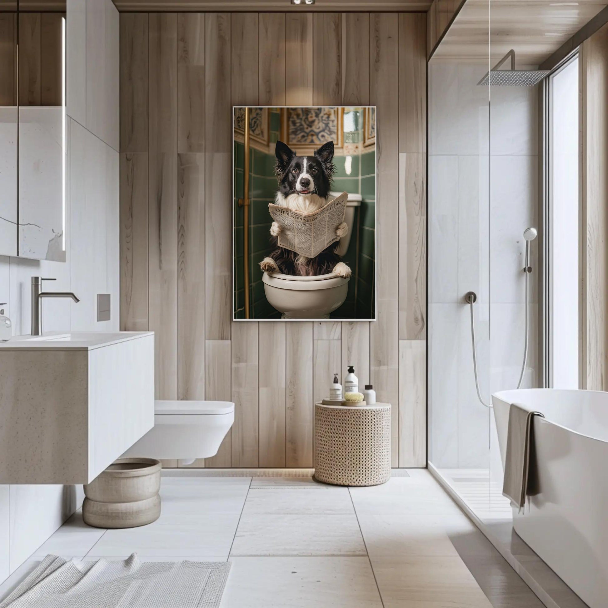 Funny Border Collie Canvas – Quirky Bathroom Decor | Ready to Hang Art Print - Antarmada