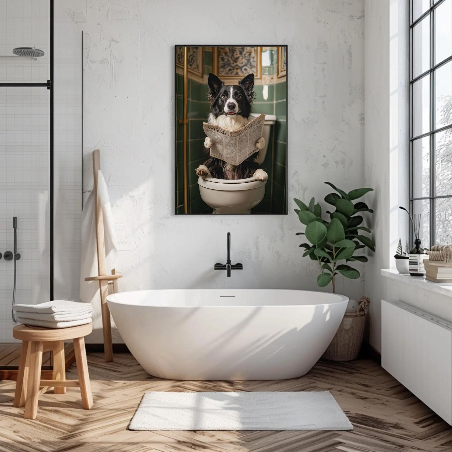 Funny Border Collie Canvas – Quirky Bathroom Decor | Ready to Hang Art Print - Antarmada