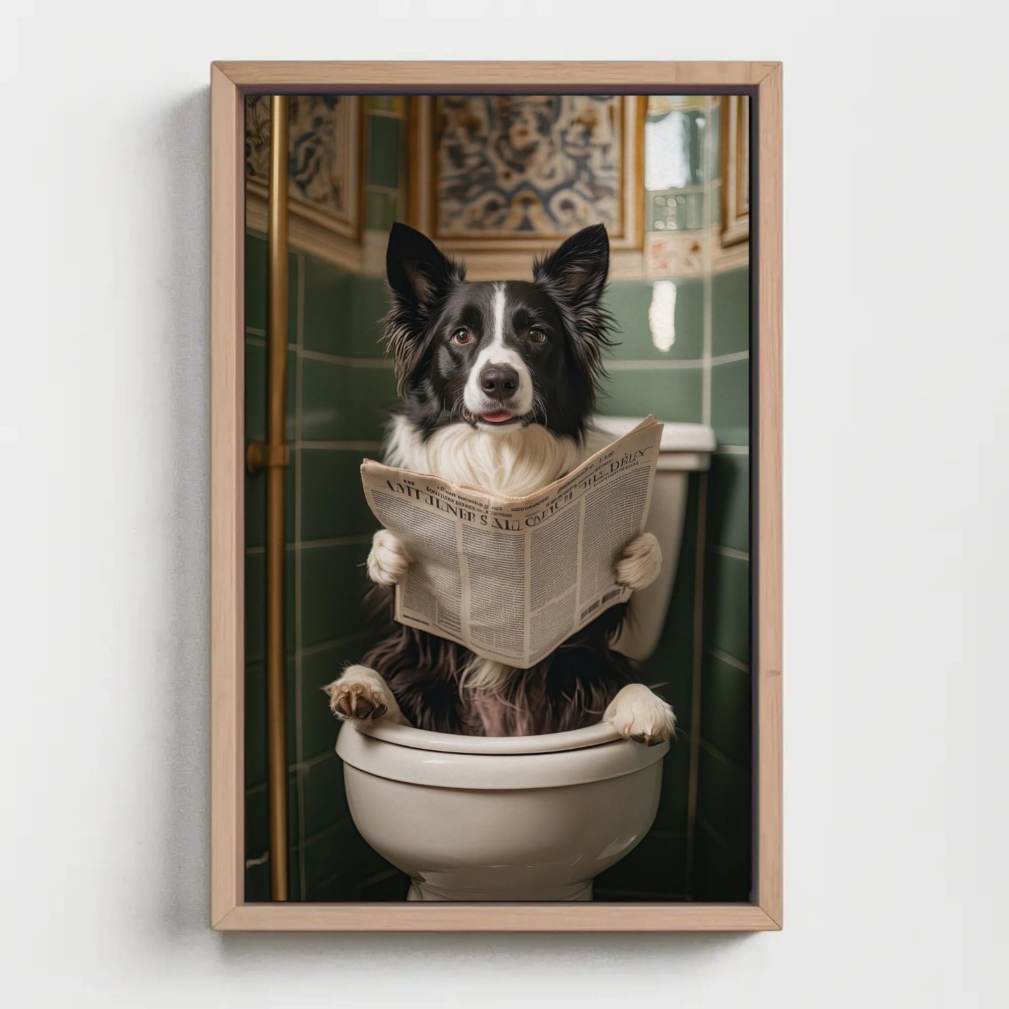 Funny Border Collie Canvas – Quirky Bathroom Decor | Ready to Hang Art Print - Antarmada