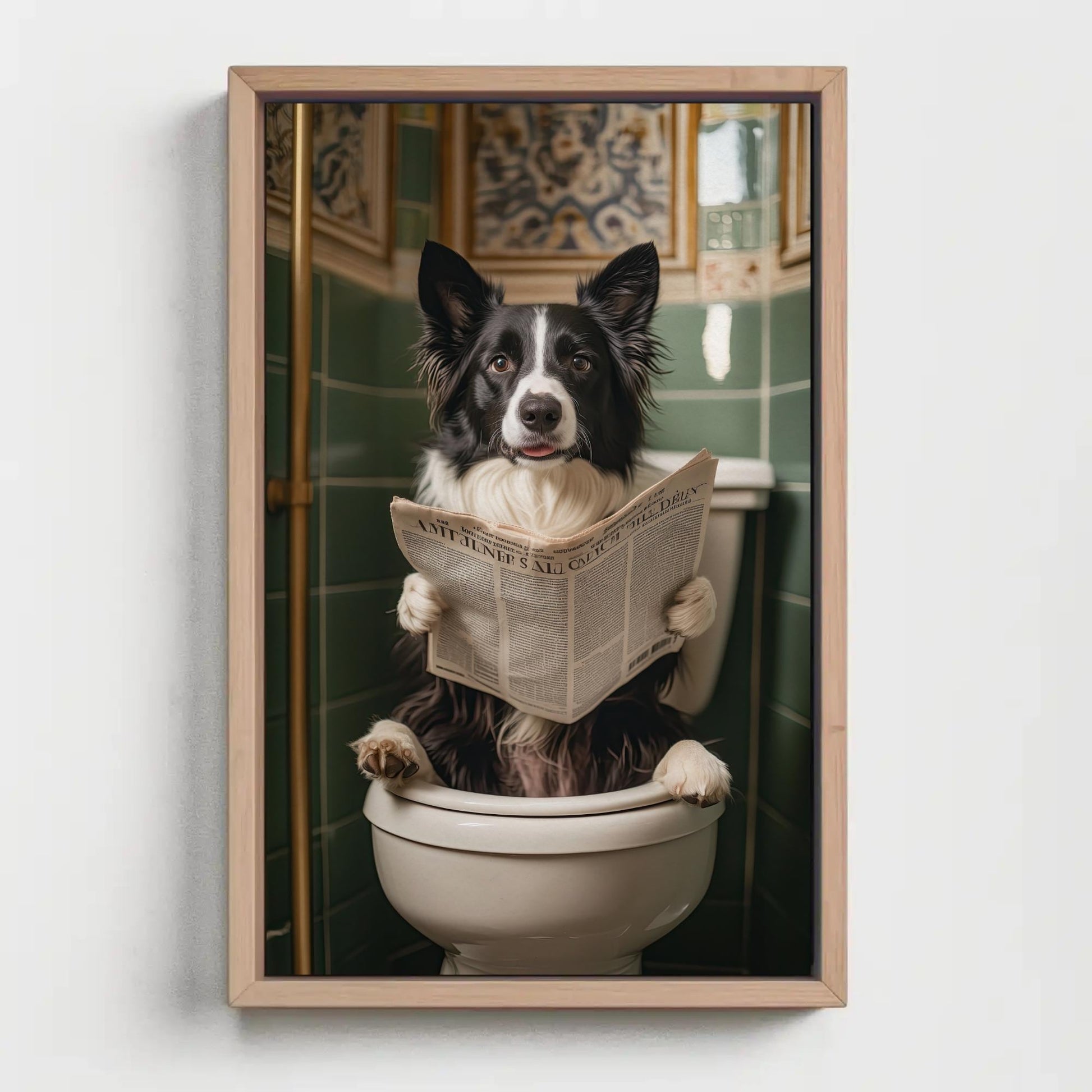 Funny Border Collie Canvas – Quirky Bathroom Decor | Ready to Hang Art Print - Antarmada