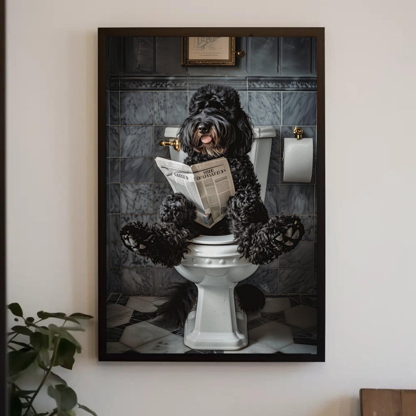 Funny Dog Canvas - Black Doodle Toilet Humor Print | Quirky Bathroom Wall Art - Antarmada