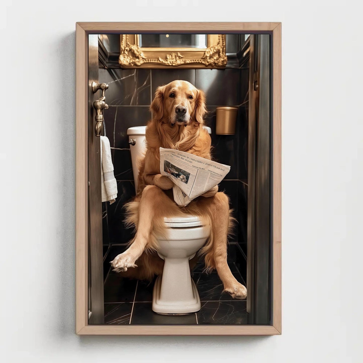 Funny Golden Retriever Art – Whimsical Bathroom Wall Art With Toilet Humor Print - Antarmada
