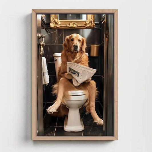 Funny Golden Retriever Art – Whimsical Bathroom Wall Art With Toilet Humor Print - Antarmada