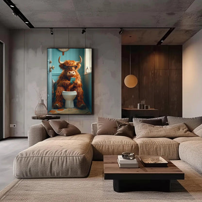 Funny Highland Cow Print – Humorous Bathroom Wall Art Canvas Decor - Antarmada