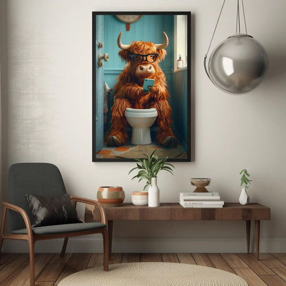 Funny Highland Cow Print – Humorous Bathroom Wall Art Canvas Decor - Antarmada
