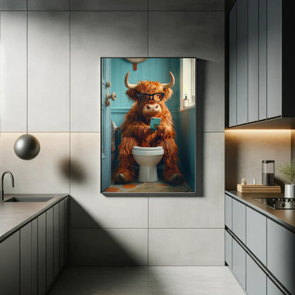 Funny Highland Cow Print – Humorous Bathroom Wall Art Canvas Decor - Antarmada