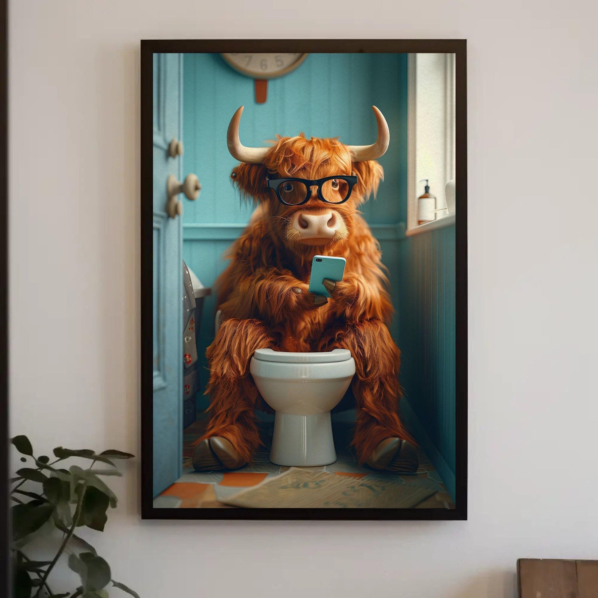 Funny Highland Cow Print – Humorous Bathroom Wall Art Canvas Decor - Antarmada