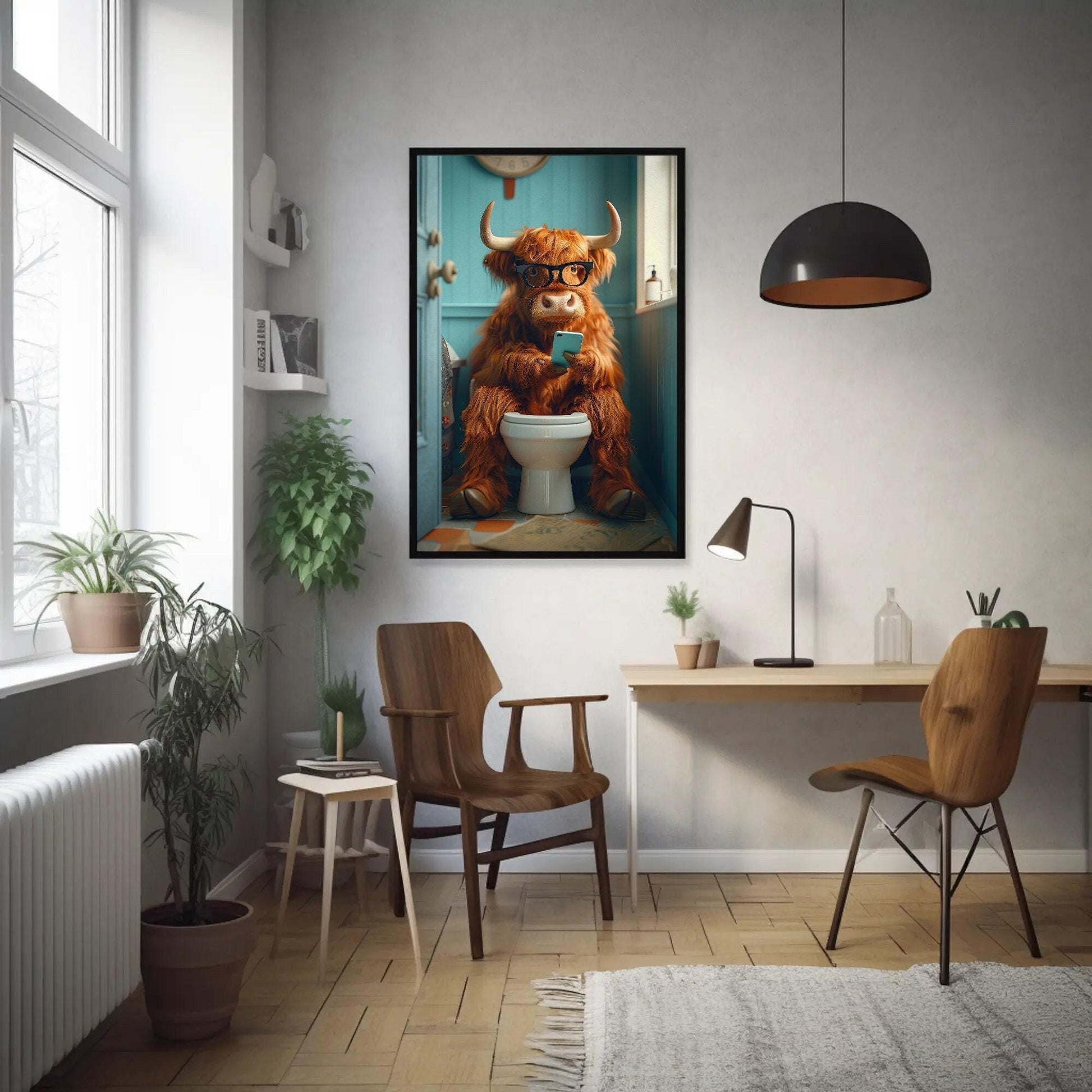 Funny Highland Cow Print – Humorous Bathroom Wall Art Canvas Decor - Antarmada
