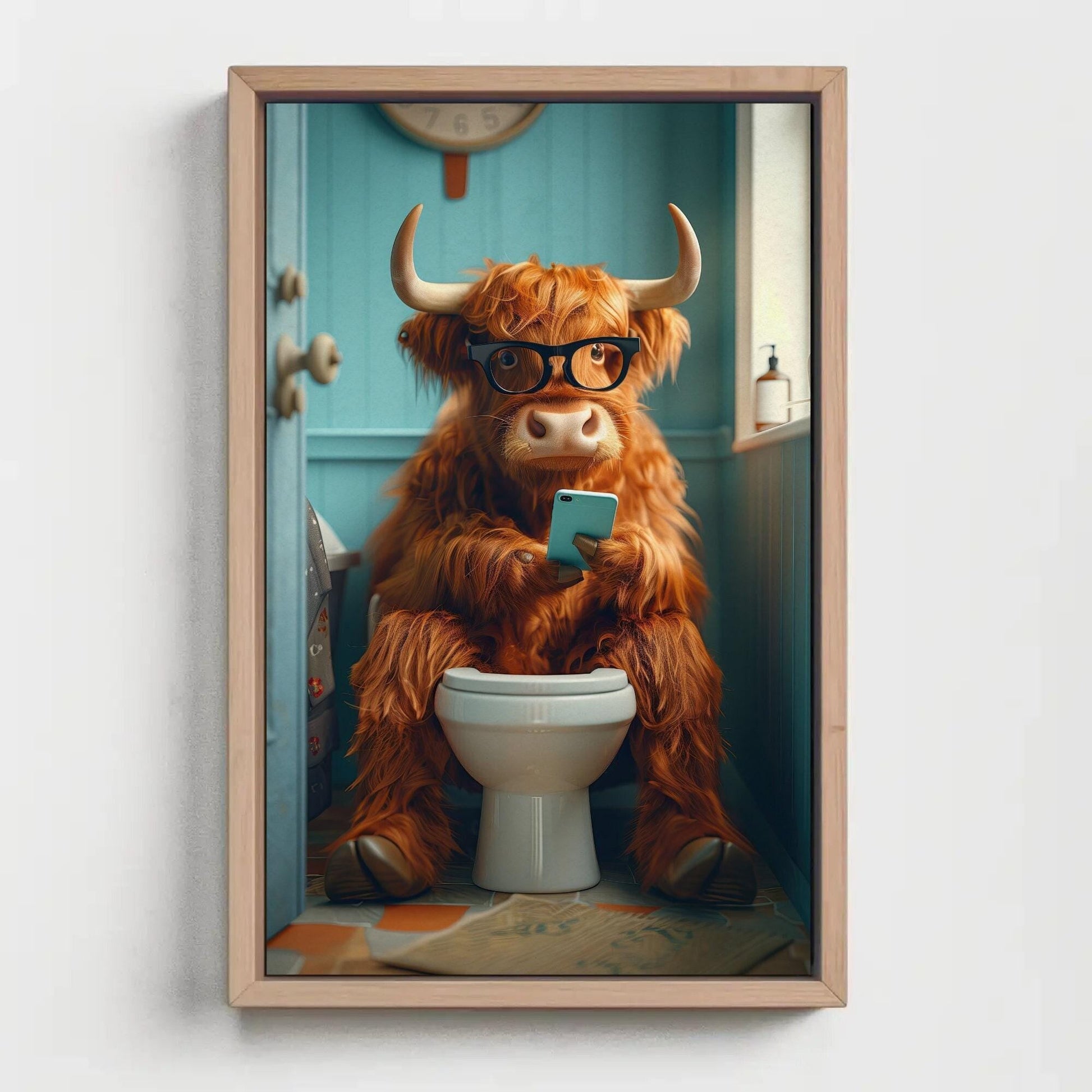 Funny Highland Cow Print – Humorous Bathroom Wall Art Canvas Decor - Antarmada