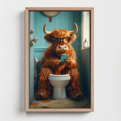Funny Highland Cow Print – Humorous Bathroom Wall Art Canvas Decor - Antarmada