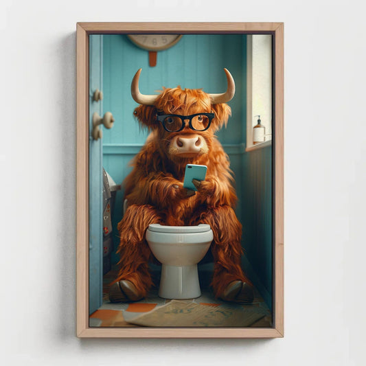 Funny Highland Cow Print – Humorous Bathroom Wall Art Canvas Decor - Antarmada