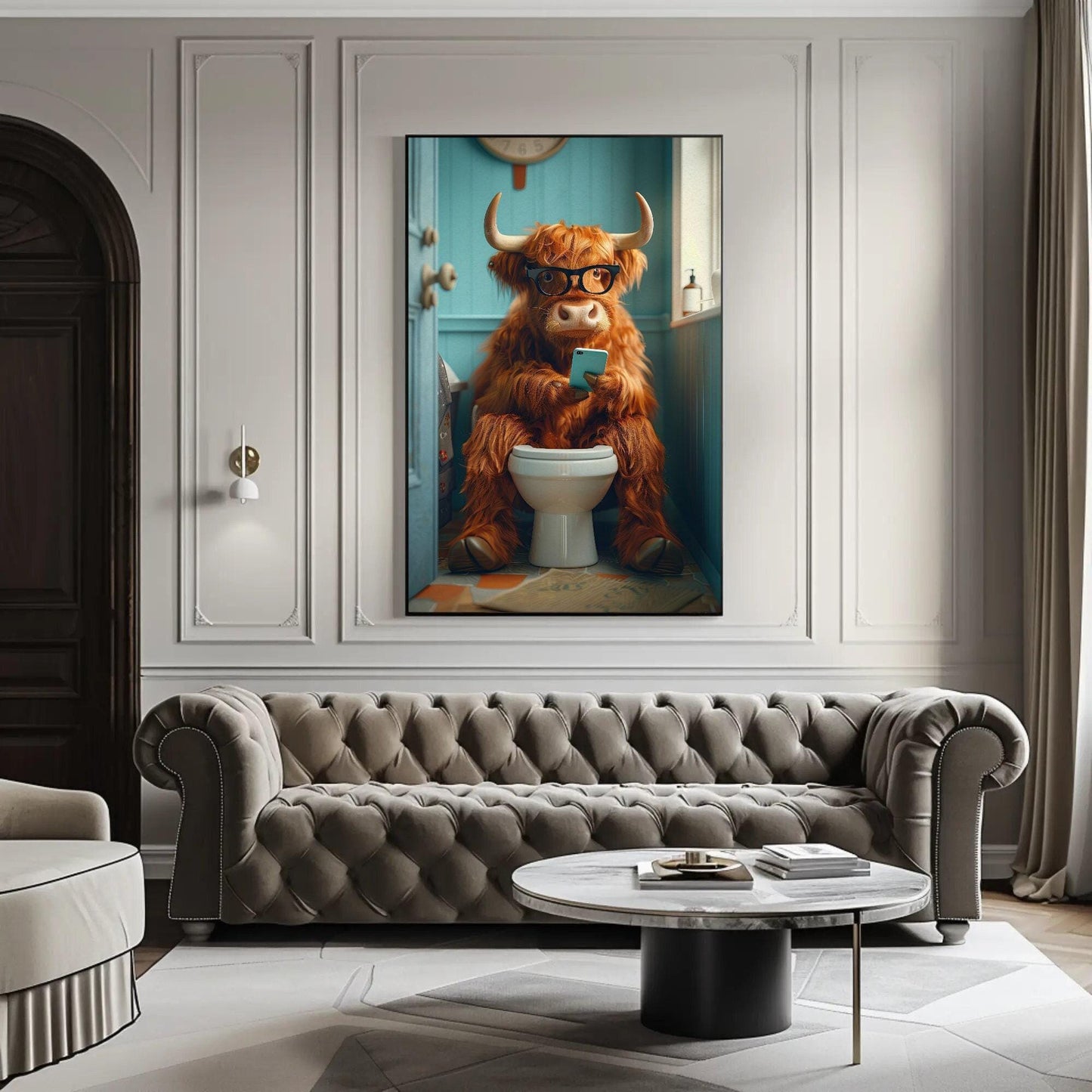 Funny Highland Cow Print – Humorous Bathroom Wall Art Canvas Decor - Antarmada