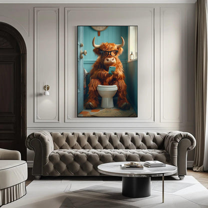 Funny Highland Cow Print – Humorous Bathroom Wall Art Canvas Decor - Antarmada