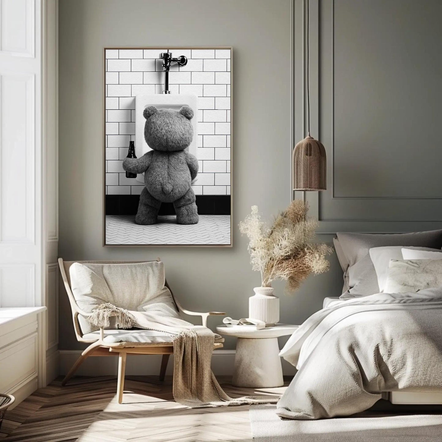 Funny Teddy Bear Canvas - Humorous Bathroom Wall Art | Beer Bear Print Decor - Antarmada