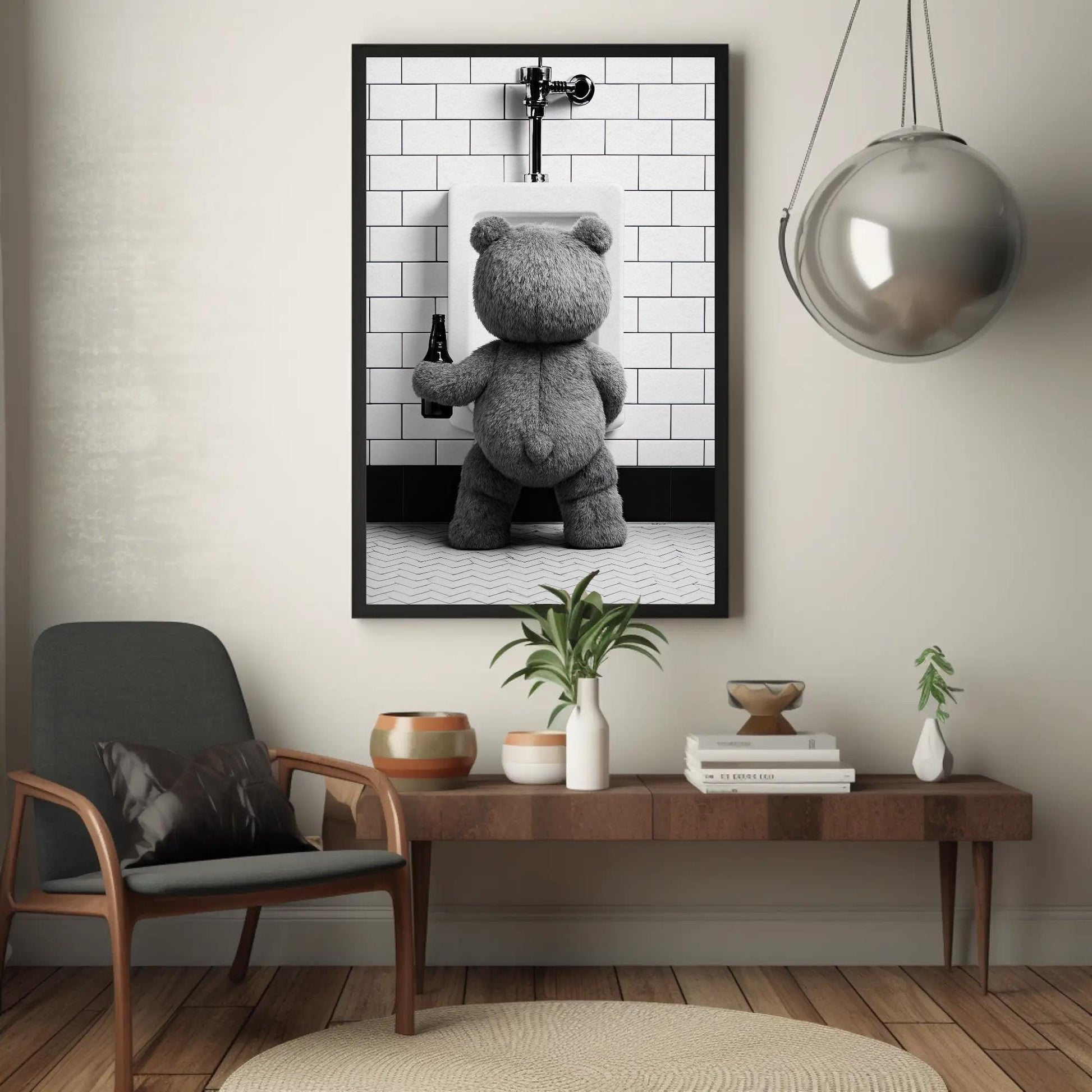 Funny Teddy Bear Canvas - Humorous Bathroom Wall Art | Beer Bear Print Decor - Antarmada