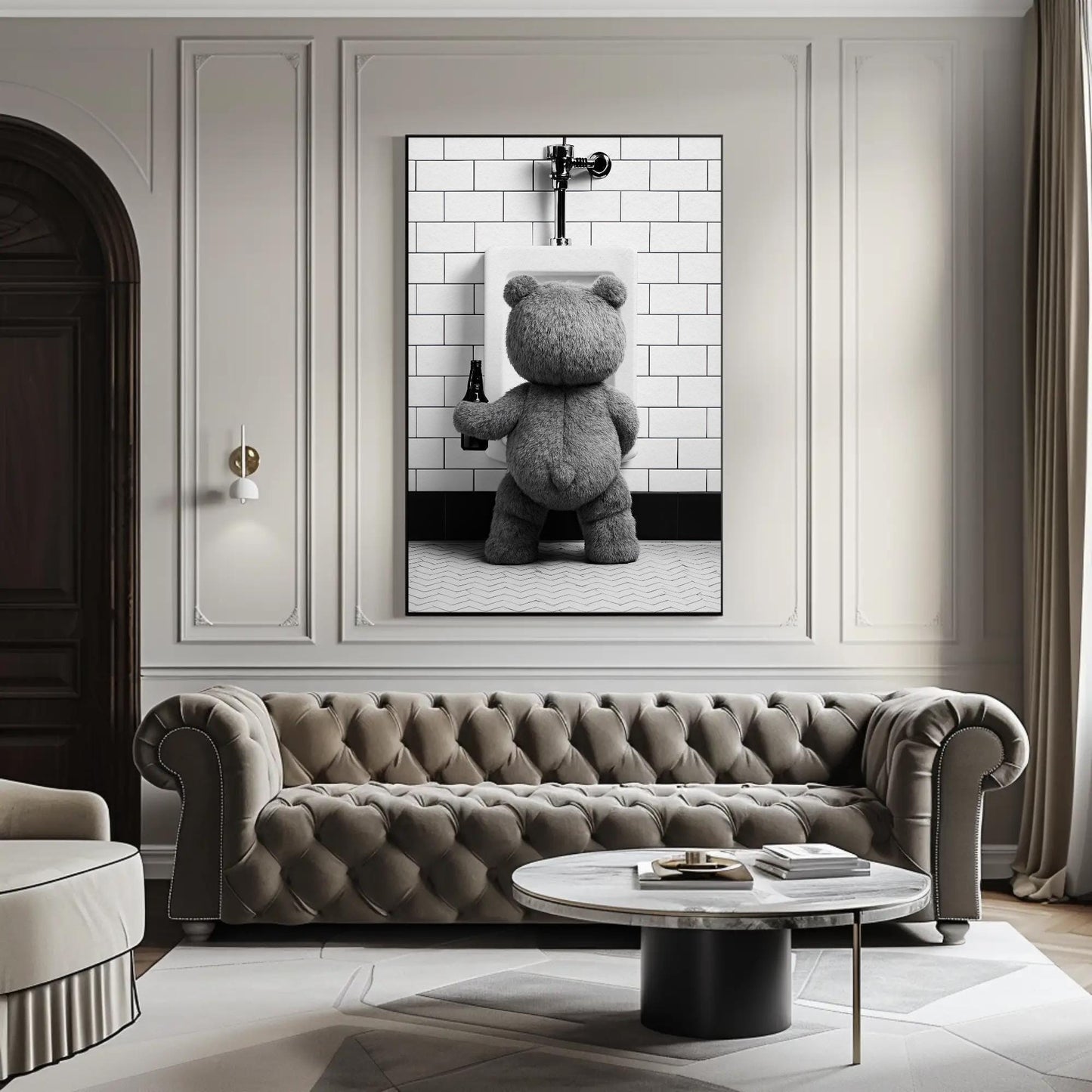 Funny Teddy Bear Canvas - Humorous Bathroom Wall Art | Beer Bear Print Decor - Antarmada