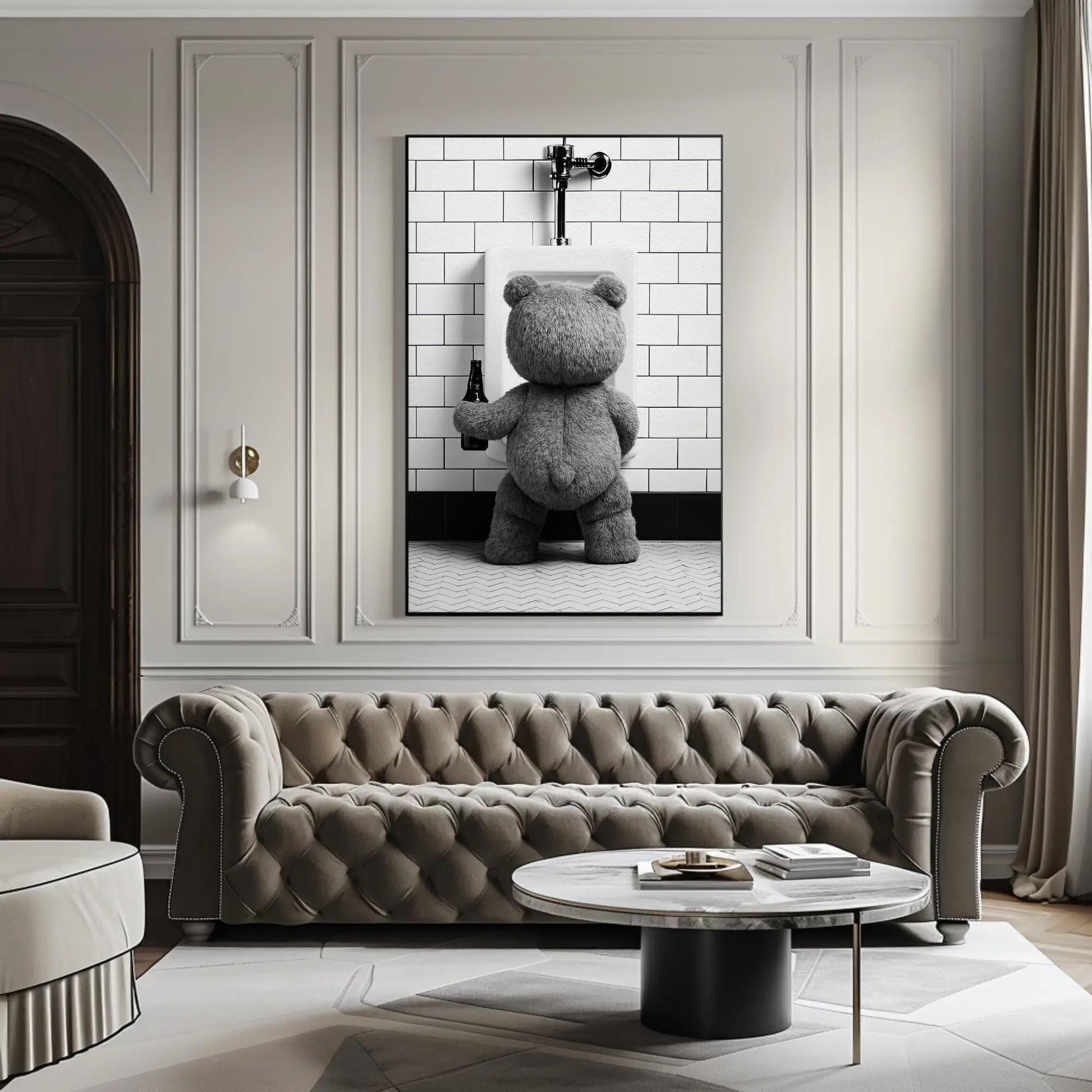 Funny Teddy Bear Canvas - Humorous Bathroom Wall Art | Beer Bear Print Decor - Antarmada