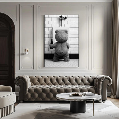 Funny Teddy Bear Canvas - Humorous Bathroom Wall Art | Beer Bear Print Decor - Antarmada