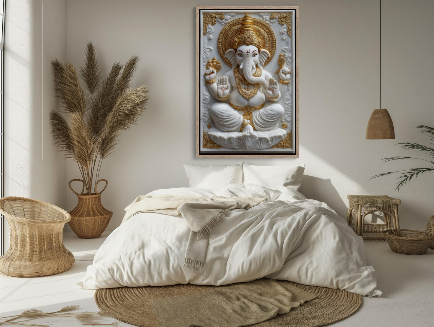 Ganesha 3D Canvas Print – White Marble Ganesha Spiritual Wall Decor Artwork - Antarmada