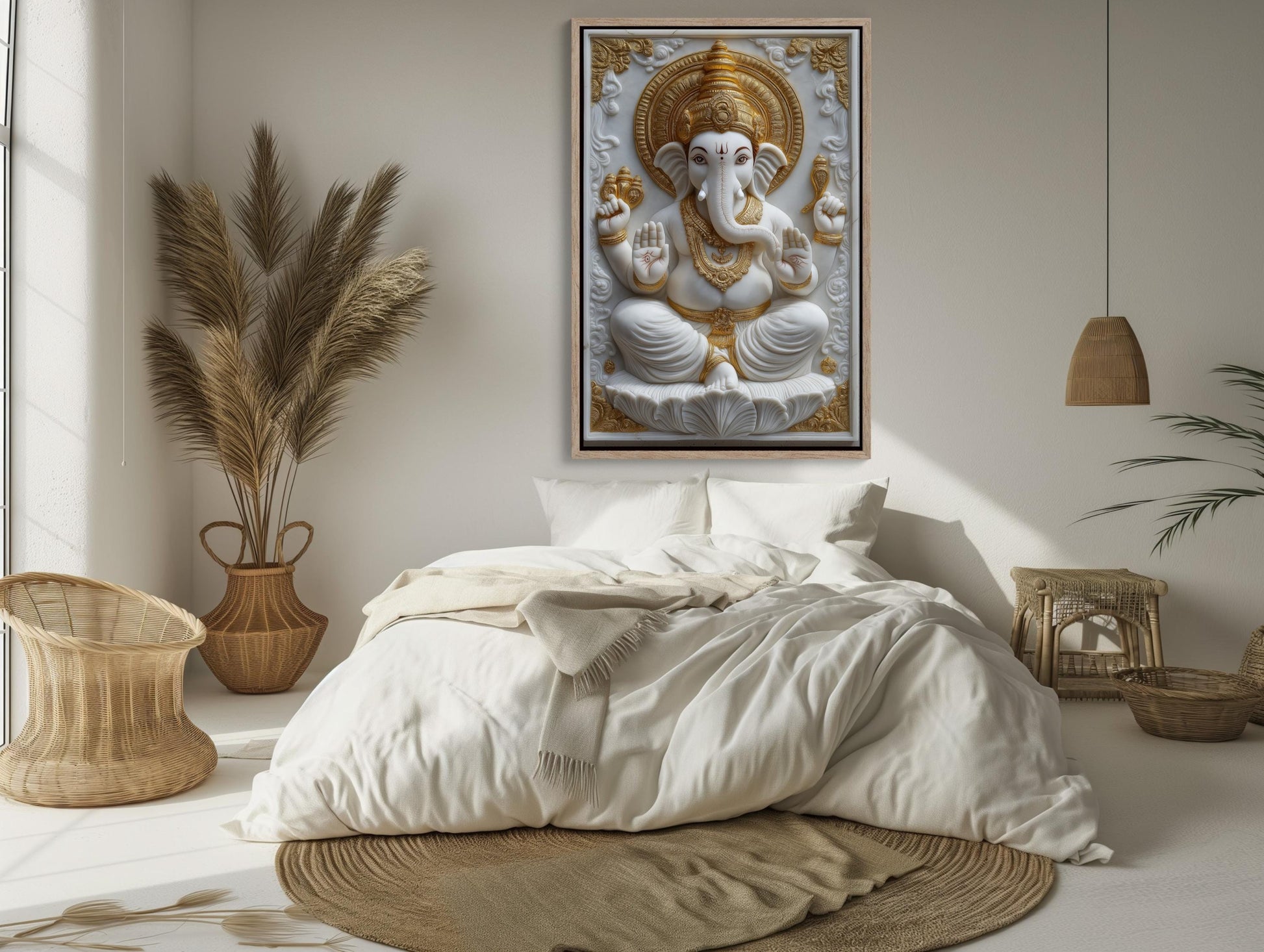 Ganesha 3D Canvas Print – White Marble Ganesha Spiritual Wall Decor Artwork - Antarmada