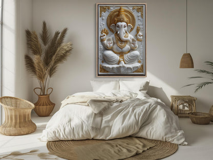 Ganesha 3D Canvas Print – White Marble Ganesha Spiritual Wall Decor Artwork - Antarmada