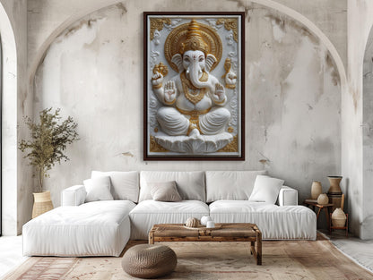 Ganesha 3D Canvas Print – White Marble Ganesha Spiritual Wall Decor Artwork - Antarmada