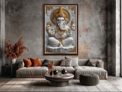 Ganesha 3D Canvas Print – White Marble Ganesha Spiritual Wall Decor Artwork - Antarmada
