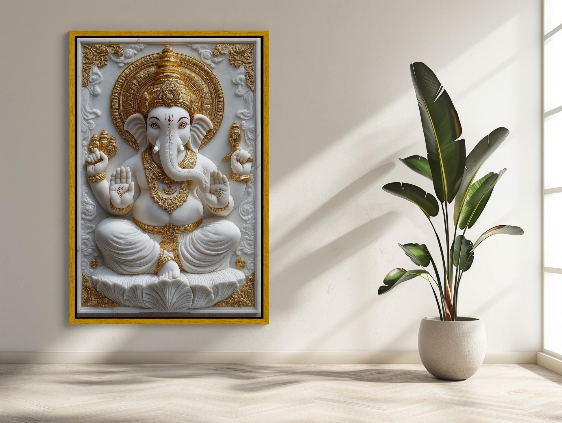Ganesha 3D Canvas Print – White Marble Ganesha Spiritual Wall Decor Artwork - Antarmada