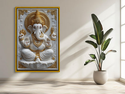 Ganesha 3D Canvas Print – White Marble Ganesha Spiritual Wall Decor Artwork - Antarmada