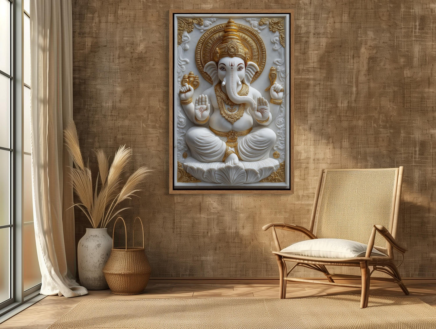 Ganesha 3D Canvas Print – White Marble Ganesha Spiritual Wall Decor Artwork - Antarmada