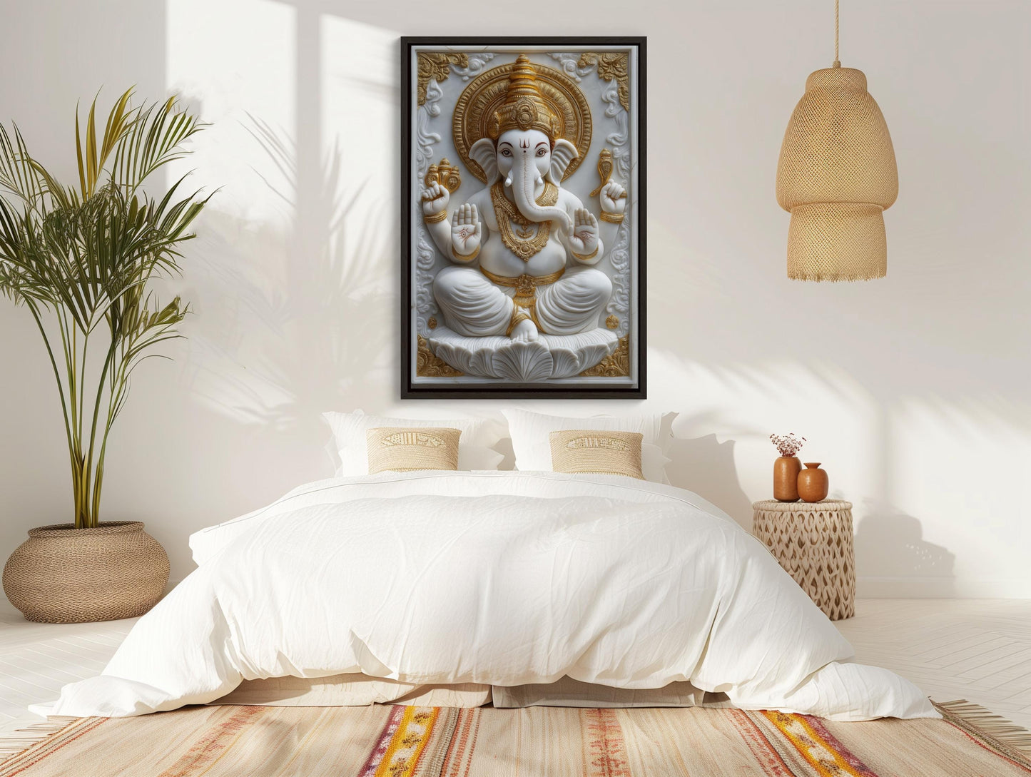 Ganesha 3D Canvas Print – White Marble Ganesha Spiritual Wall Decor Artwork - Antarmada