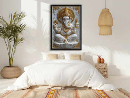 Ganesha 3D Canvas Print – White Marble Ganesha Spiritual Wall Decor Artwork - Antarmada