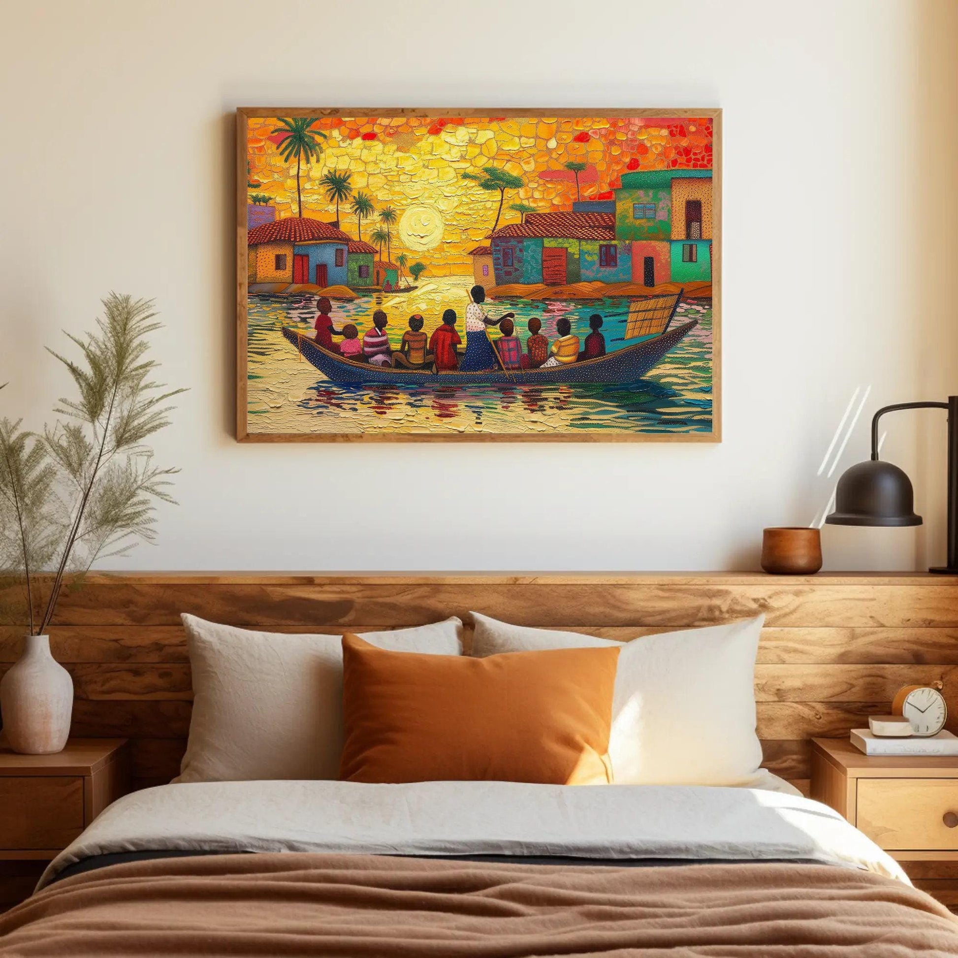 Ghana Canvas Art - Extra Large People on Boat African Wall Decor, Framed or Unframed - Antarmada