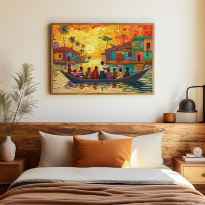 Ghana Canvas Art - Extra Large People on Boat African Wall Decor, Framed or Unframed - Antarmada