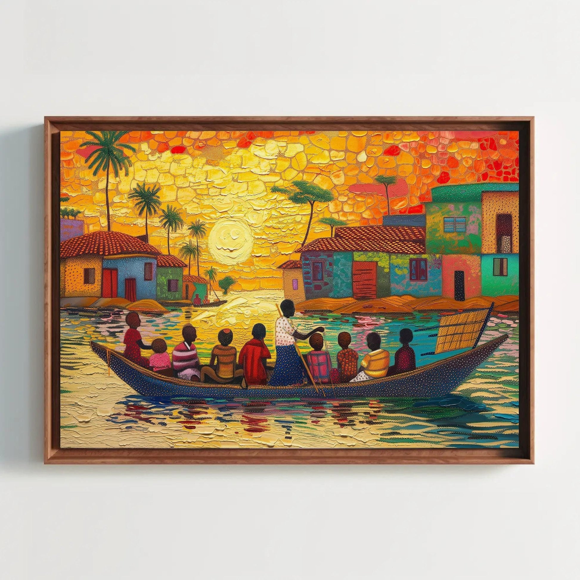 Ghana Canvas Art - Extra Large People on Boat African Wall Decor, Framed or Unframed - Antarmada