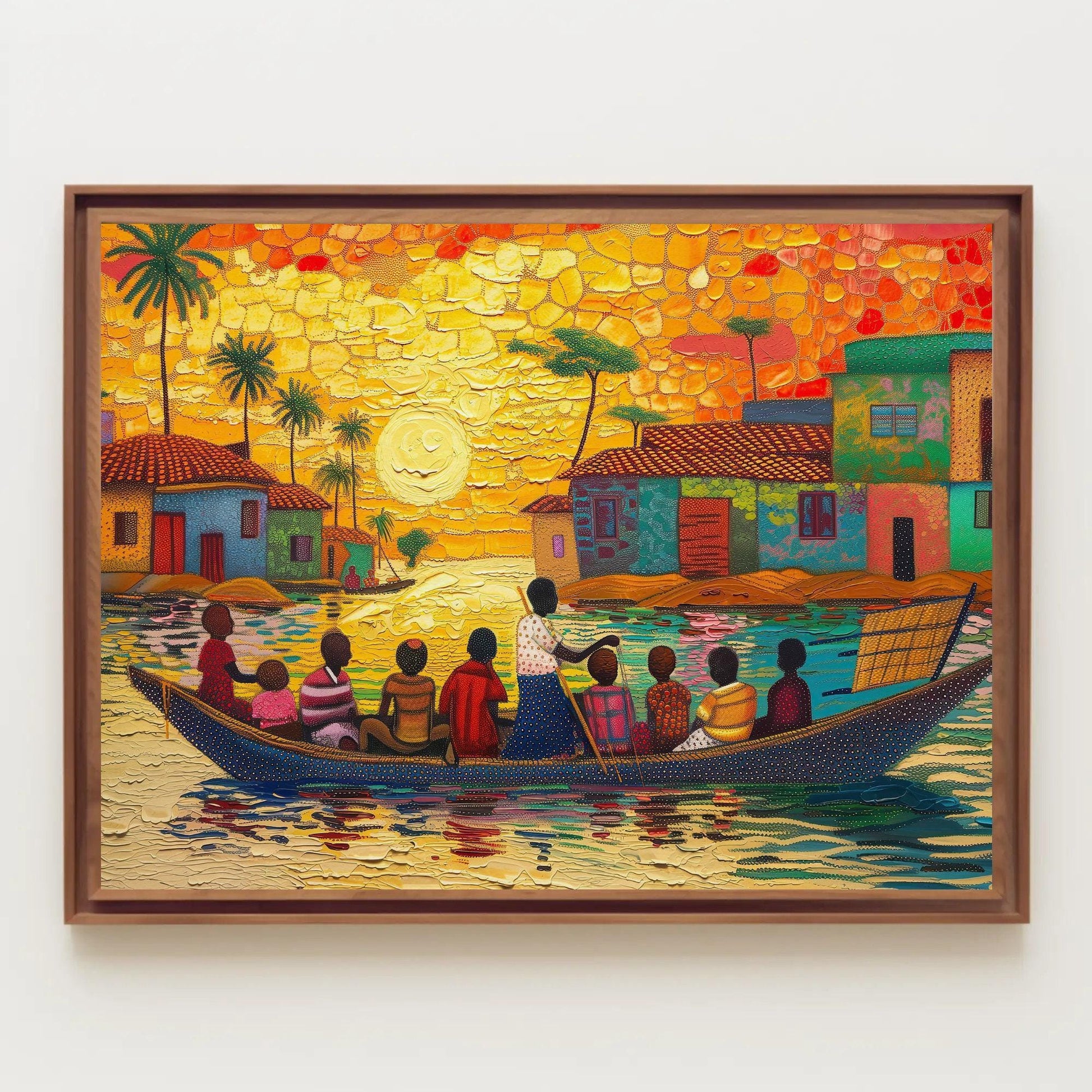 Ghana Canvas Art - Extra Large People on Boat African Wall Decor, Framed or Unframed - Antarmada