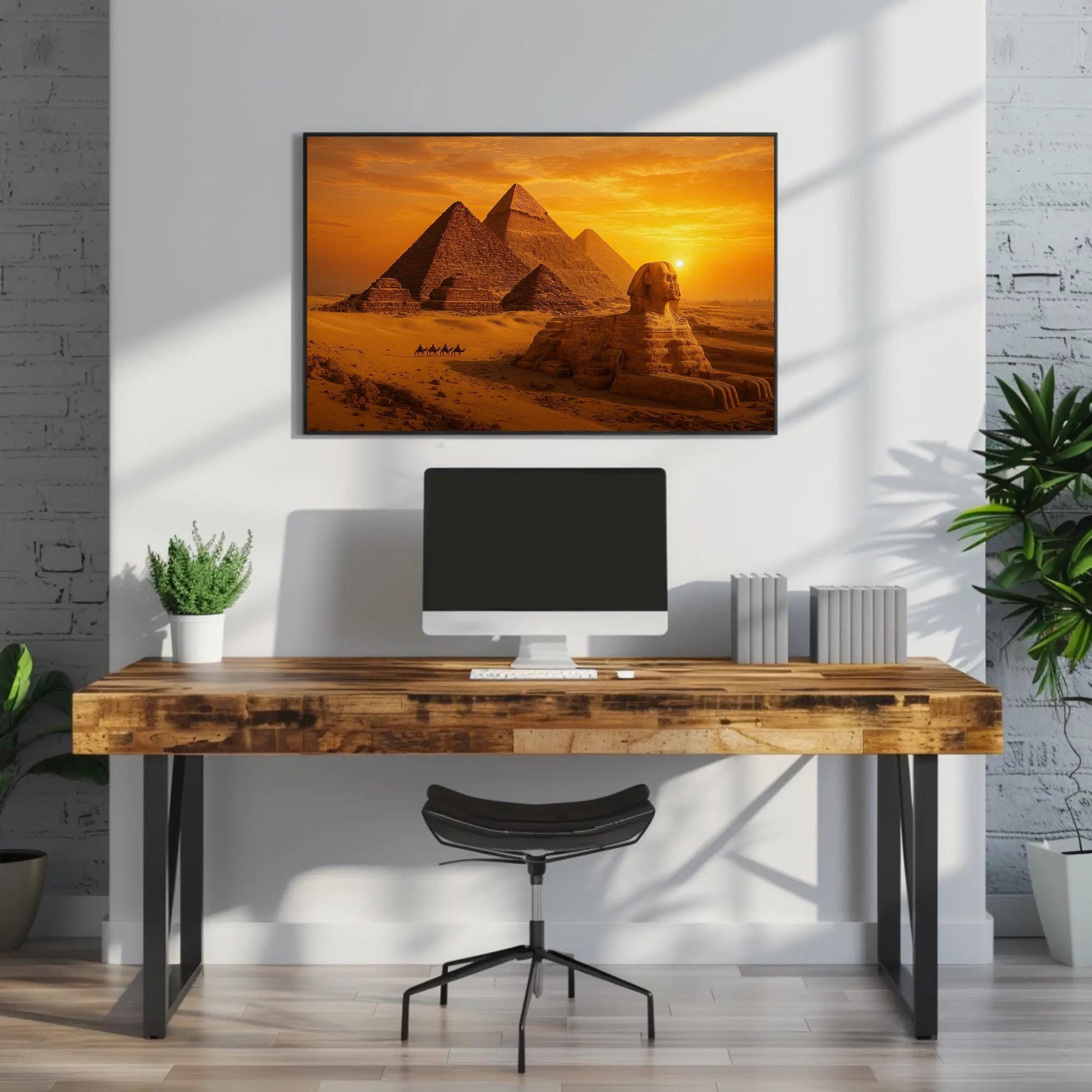 Giza Pyramids Canvas Print – Ancient Egypt Wall Art with Sphinx Sunset - Antarmada