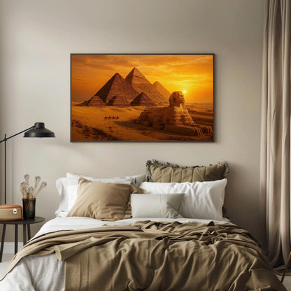 Giza Pyramids Canvas Print – Ancient Egypt Wall Art with Sphinx Sunset - Antarmada