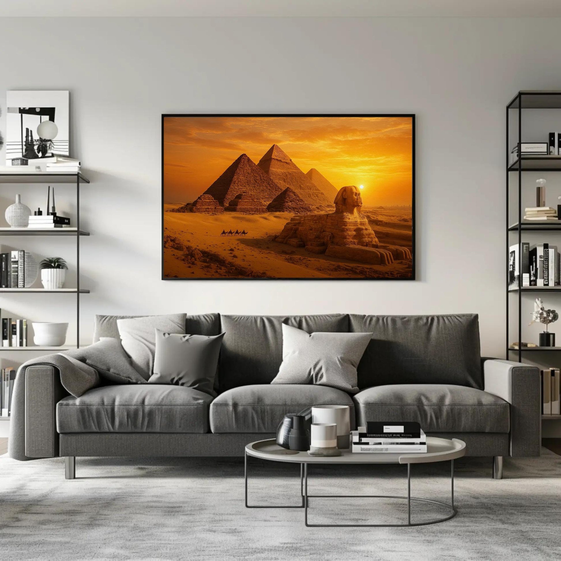 Giza Pyramids Canvas Print – Ancient Egypt Wall Art with Sphinx Sunset - Antarmada
