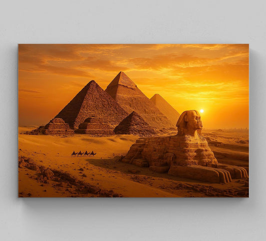 Giza Pyramids Canvas Print – Ancient Egypt Wall Art with Sphinx Sunset - Antarmada