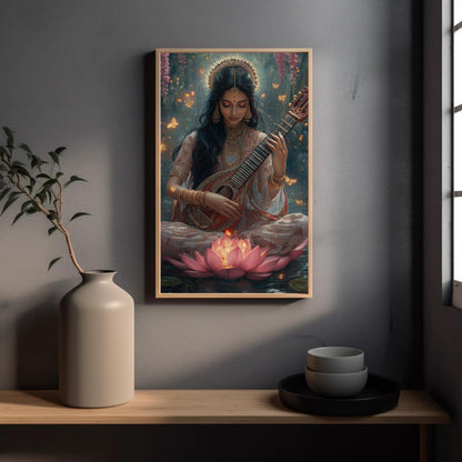 Goddess Saraswati Canvas Print – Hindu Goddess Art | Enchanted Forest Painting - Antarmada