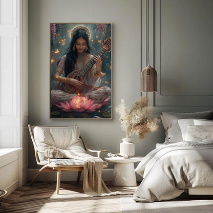 Goddess Saraswati Canvas Print – Hindu Goddess Art | Enchanted Forest Painting - Antarmada