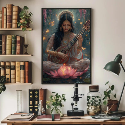 Goddess Saraswati Canvas Print – Hindu Goddess Art | Enchanted Forest Painting - Antarmada