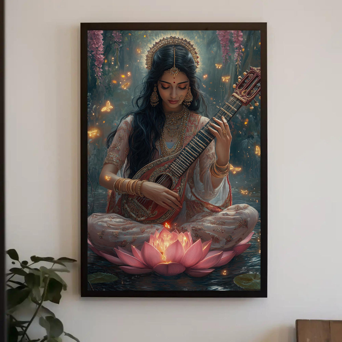 Goddess Saraswati Canvas Print – Hindu Goddess Art | Enchanted Forest Painting - Antarmada