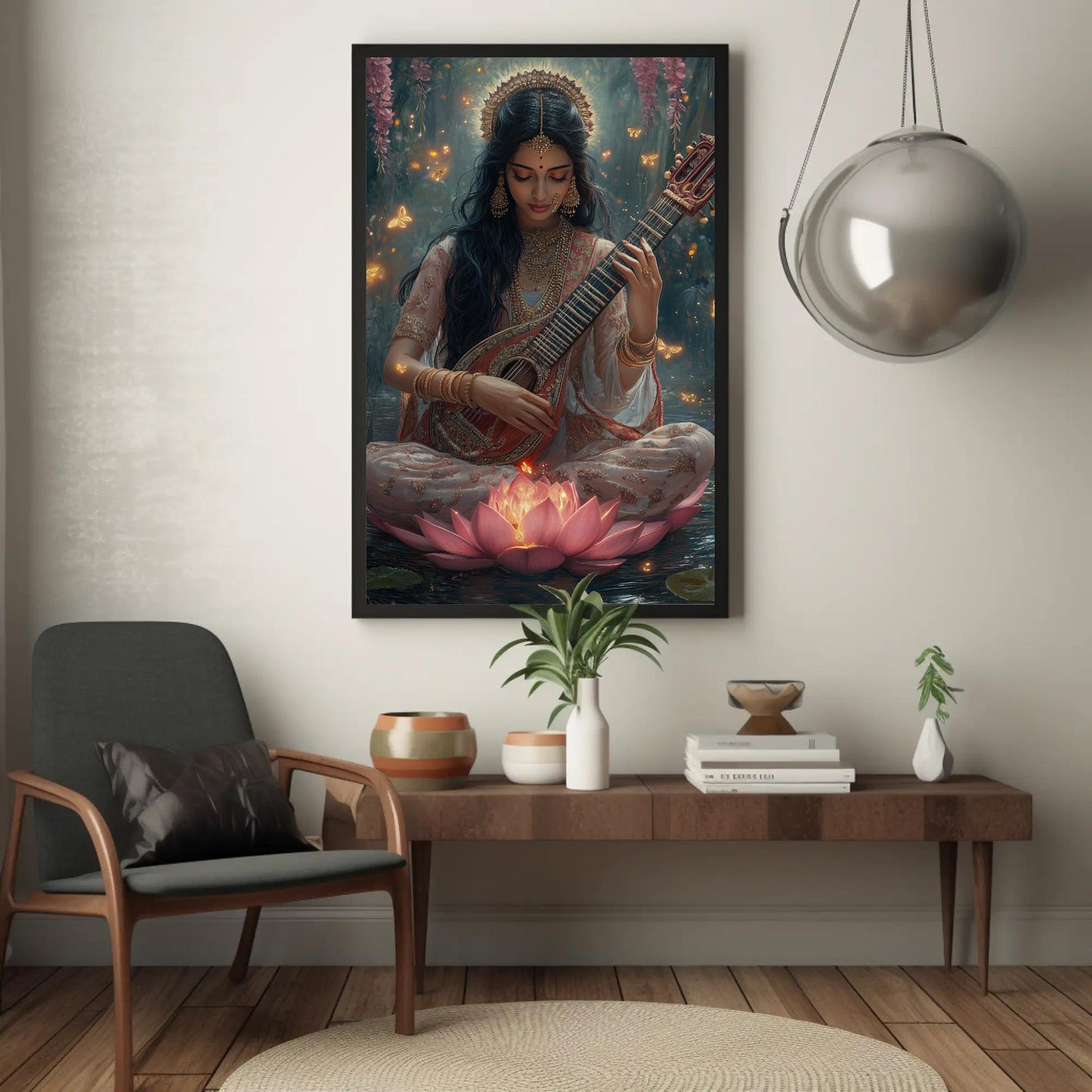 Goddess Saraswati Canvas Print – Hindu Goddess Art | Enchanted Forest Painting - Antarmada